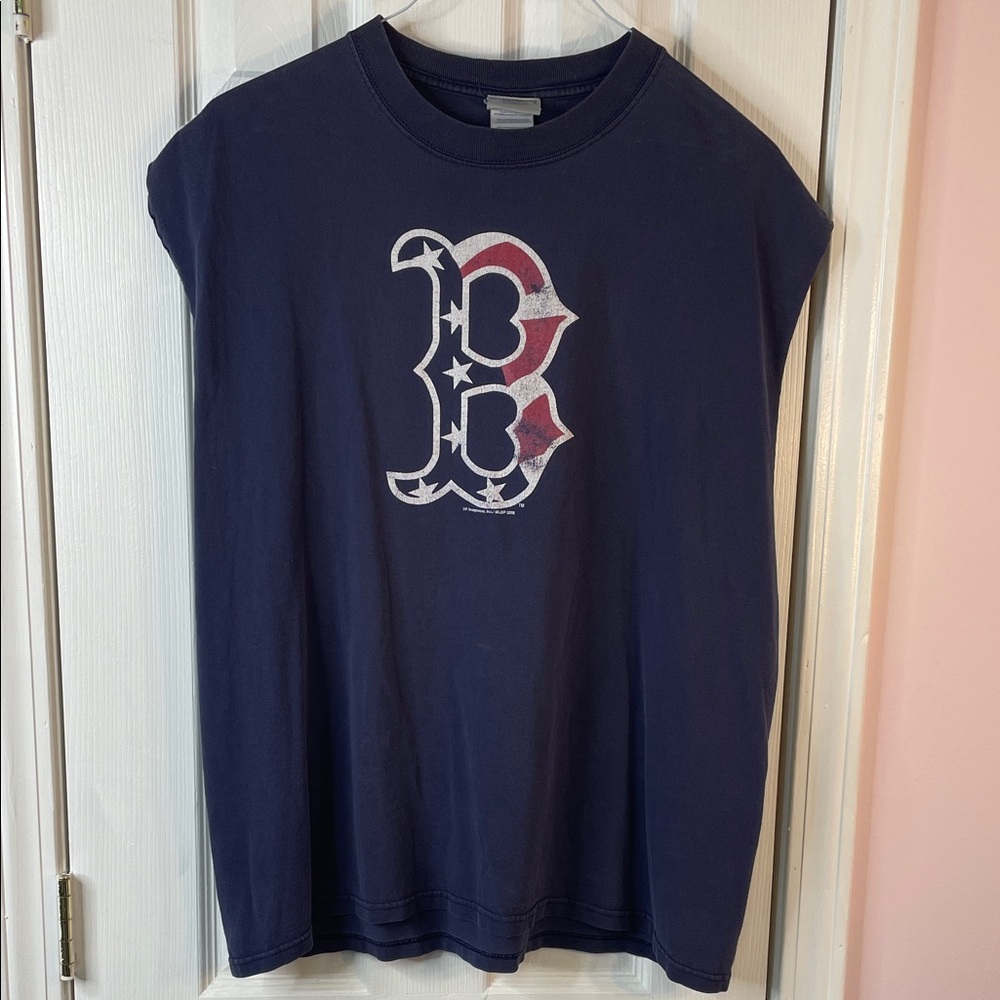 Navy Blue Boston Red Sox logo Graphic sleeveless T-Shirt